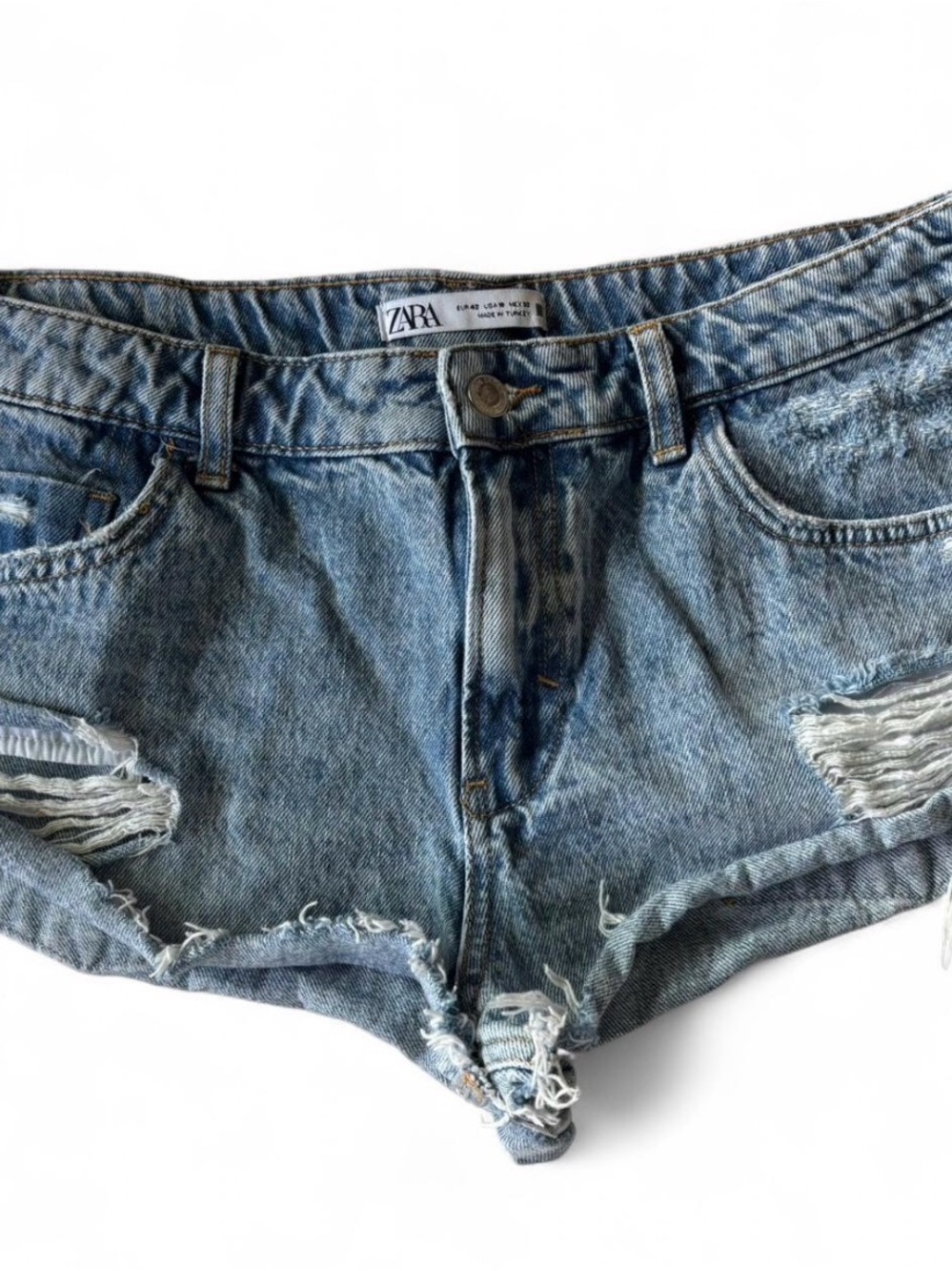 ZARA Light Blue Distressed Denim Shorts